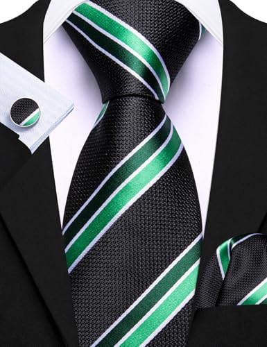 Image of Barry.Wang 6 PCS Men Ties Set Silk Business Fashion Woven Necktie Handkerchief Cufflinks Paisley Stripe Wedding Party