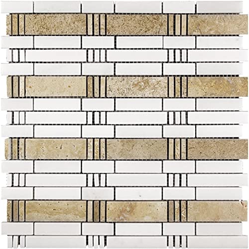 12" X 12" Eastern White, Beige Travertine Marble Mosaic Wall