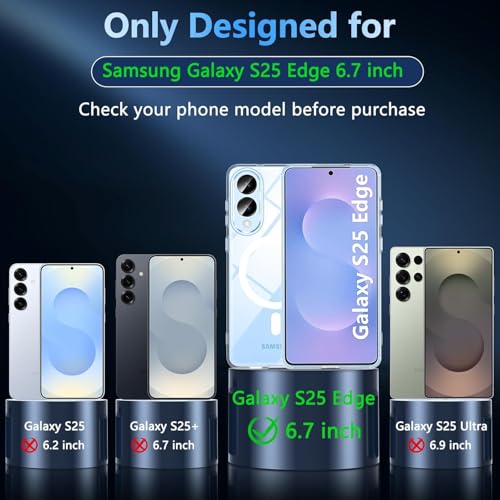 Image of Back Cover Case + Tempered Glass for Samsung Galaxy S25 Edge 5G | Mag-Safe Compatible | Transparent Mobile Phone Back Cover Case for Samsung Galaxy S 25 Edge 5G | TPU Transparent Case
