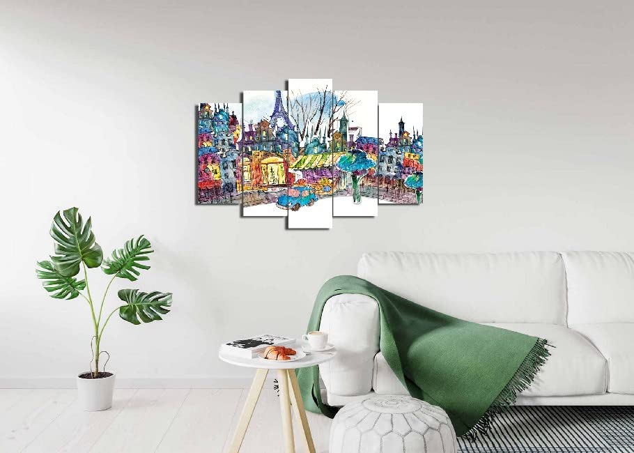 Tableau Paris déco salon Homemania ensemble mural 5 pièces multicolore en bois MDF