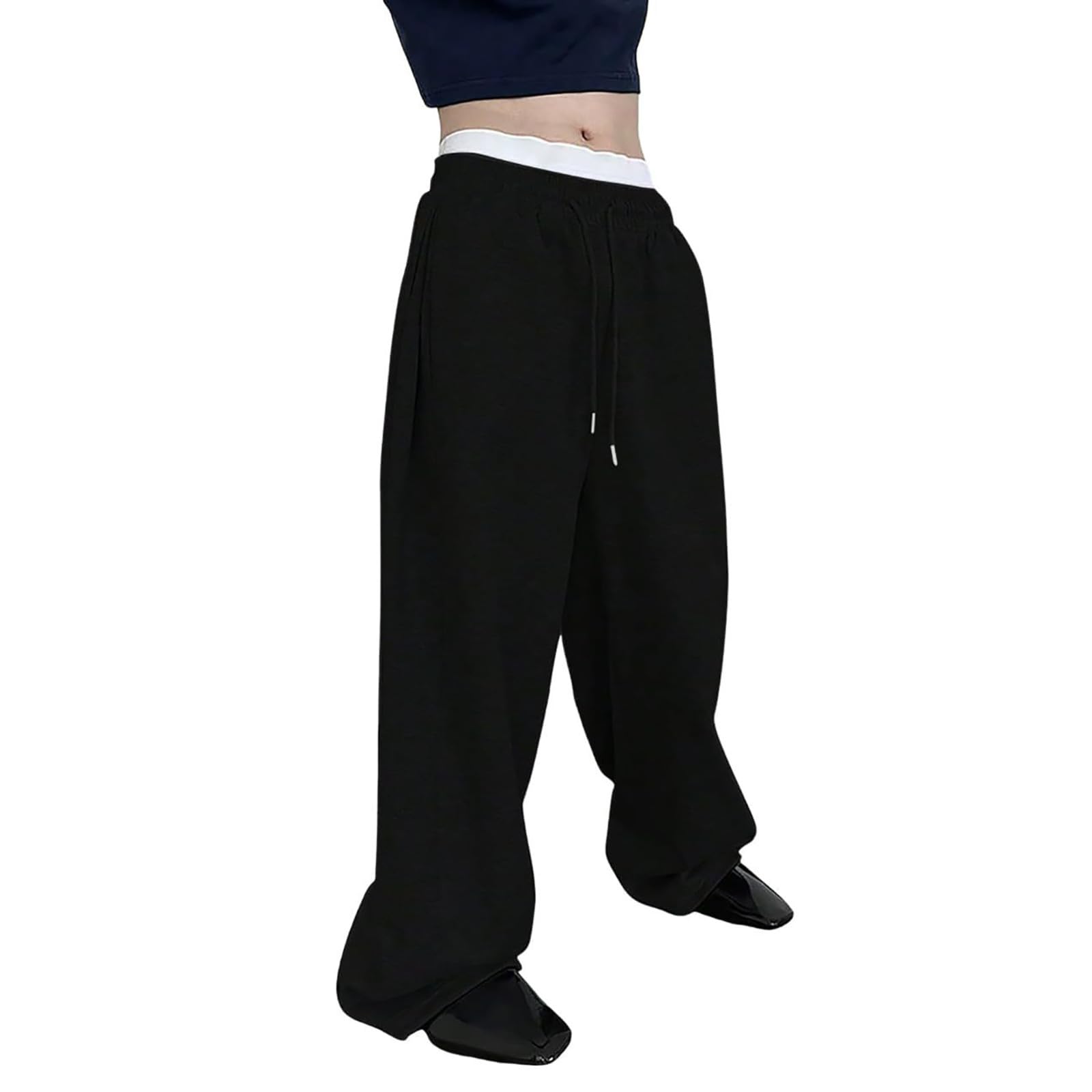 Baggy Sweatpants Men Fleece Wide Leg Pants Elastic Waist Casual Sports Joggers Y2k Streetwear Trousers with Pockets