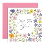 Adorable carte de vœux : une carte florale attentionnée pour les anniversaires, les remerciements, ou juste comme ça Dispose d'une charmante bordure de fleurs sauvages et d'un message doux - Parfait pour égayer la journée de quelqu'un.