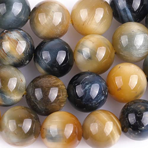 GEM-Inside AAA Grade Natural 8mm Dream Lace Gold Blue Tiger Eye Round Gemstone Semi Precious Loose Beads for Jewellery Making 15" - Image 2
