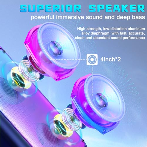 Image of JYX 260W Trolley Party Speaker, 12 Hours Playtime with 2 UHF Wireless Mics, Bluetooth v5.3, Karaoke Party Box, TWS, 6.35mm Guitar Mic Inputs & 7 Band EQ Control, AUX & USB Type-C Port, RGB LED Lights