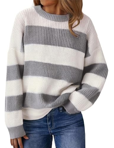 Image of Libsorge Womens Striped Sweater Oversized Cute Color Block Sweaters Spring 2026 Trendy Knit Crew Neck Thin Pullover