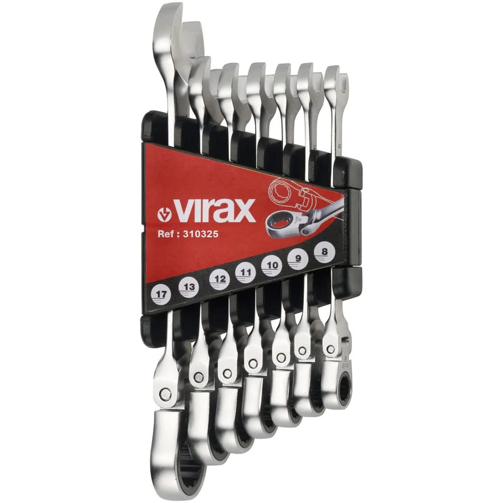 Jeu De Clés à Ouverture Flexible 9 Pièces - Poignée + 8 Têtes 9 à 19mm - Acier Chrome-Vanadium, Rotation 180° - Pour Espaces Restreints