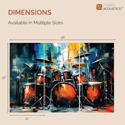 Image of Timber Acoustics Acoustic Art Wall Panels for Music Studio, PET Felt Sound Absorbing & Noise Absorber Panels for Wall, Acoustic Panels for Music Studio, 48 inchx32 inch (Drum Artwork, Set of 3)