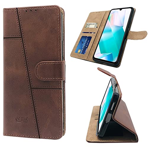 Image of Jkobi Flip Cover Case for Vivo iQOO Z6 Pro (Stitched Leather Finish | Magnetic Closure | Inner TPU | Foldable Stand | Wallet Card Slots | Brown)