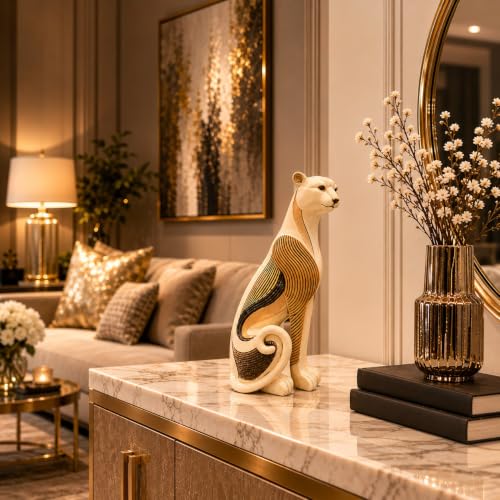 Image of Armonia Luxury Leopard Figurine for Home Decor, Premium Polystone Animal Showpiece with Gold Striped Finish, Decorative Statue for Living Room,Bedroom Shelf, Modern Home Decoration & Gifting,11.8 Inch