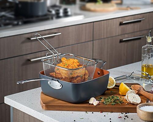 Gotham Steel Ultimate One Chef’s Kitchen Copper Coating – Includes Skillets, Stock Pots, Deep Square Pan with Fry Basket, 15 Piece Set