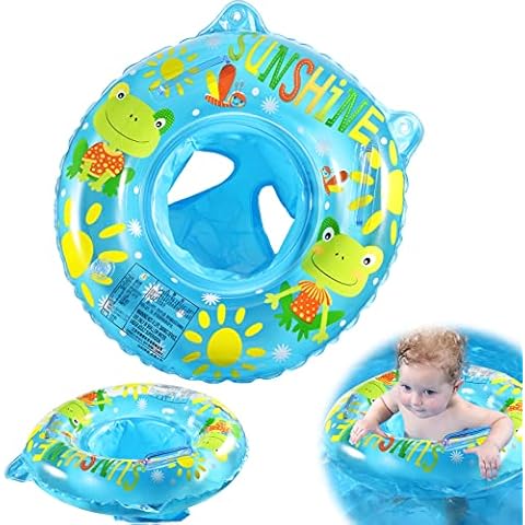 Pipihome Baby Swimming Float Ring for 3-36 Months, Inflatable Baby Swim Float with Float Seat, Swim Pool Bathing Accessories for Children Kids Infants and Toddlers(B-Frog Blue) Cover