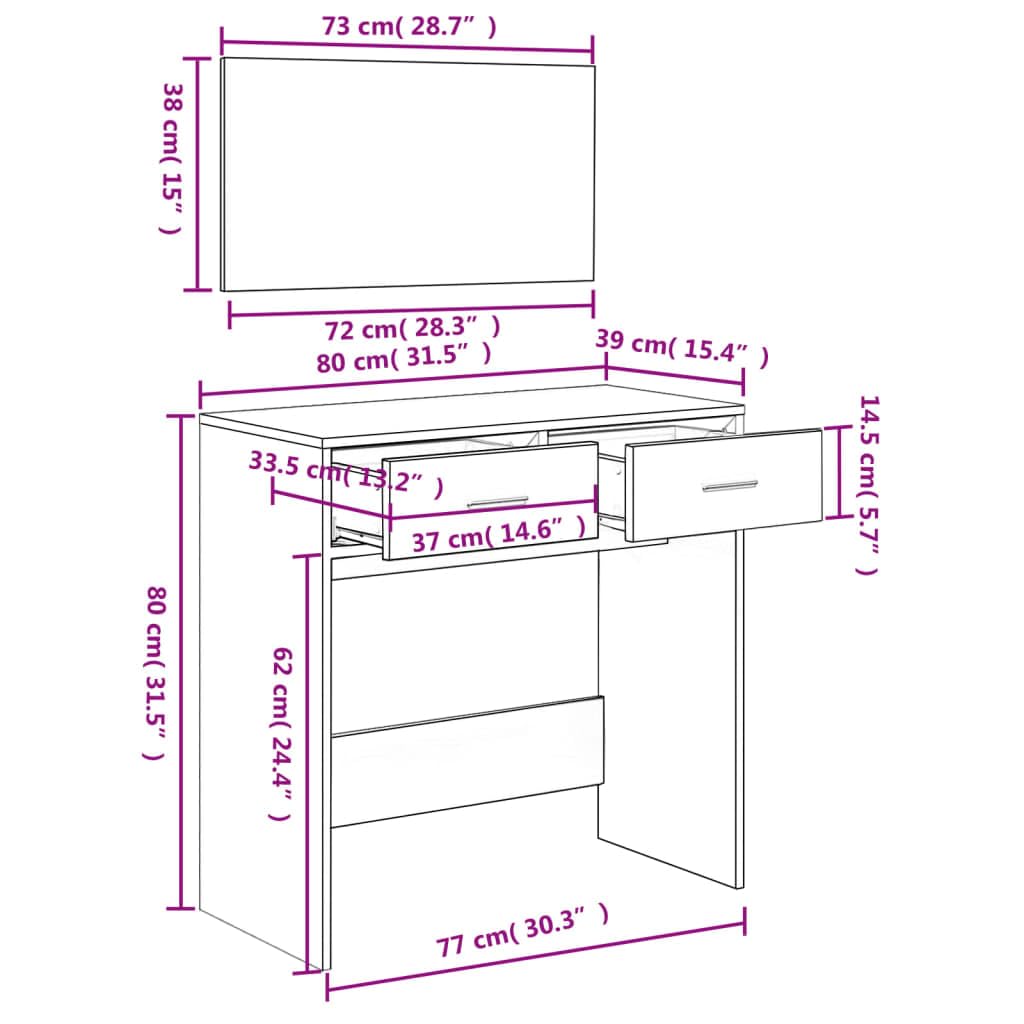 Schminktisch mit Spiegel Betongrau 80x39x80 cm Holzwerkstoff moderner Schminktisch mit Stauraum und Glasplatte für Kosmetik und Make-up im minimalistischen Design