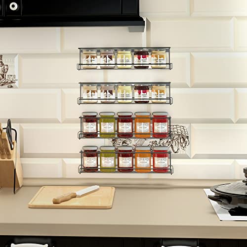 Meluke Wall Mounted Spice Rack Organizer For Cabinet Door, Set Of 4 Condiment Seasoning Organizer Wall Spice Rack Hanging Shelf For Spice Jars, Spice Jar Holder For Kitchen Cabinet Pantry Door (Black) #TOP5