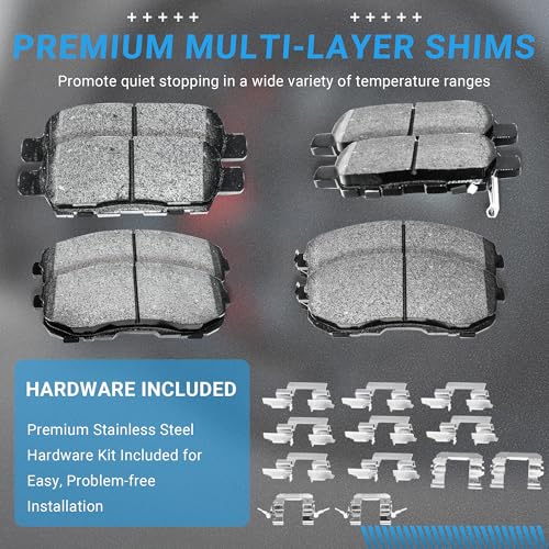 Image of Brake Pads Front and Rear Compatible with Infiniti G35, Nissan 350Z, Nissan Altima Juke Sentra Automotive Replacement Brake Pads Semi-Metallic P815A P905