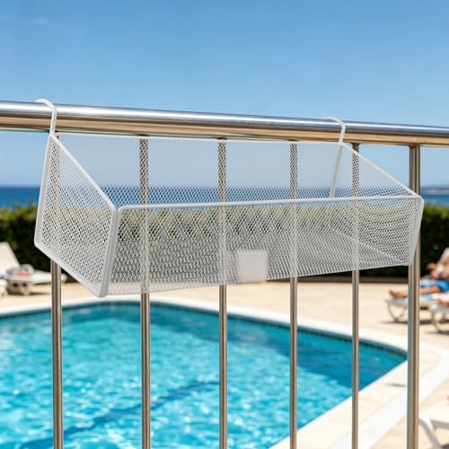Panier suspendu métal ajouré pour piscine et rangement extérieur