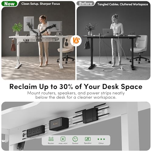 Image of FEZIBO Electric Standing Desk with L-Shaped Crossbar & Cable Management System, 48 x 24 Inches Sit Stand up Desk, Adjustable Height Standing Desk for Home Office, White