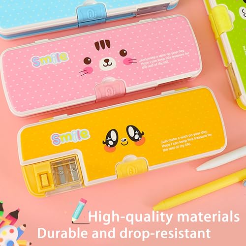 Image of Double Layer Pencil Case, Plastic Pencil Boxes with Pencil Sharpener, Cute Pen Box Organizer for Pencils, Erasers, Paper Clips, School Supplies, Best Birthday Gifts for Kids Teens(Orange)