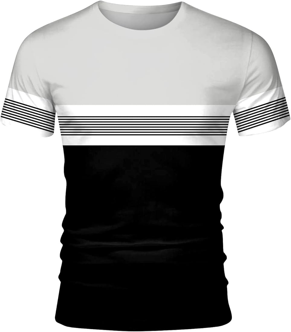 シンプルでおしゃれ 白と黒のストライプTシャツ通気性の夏シャツ