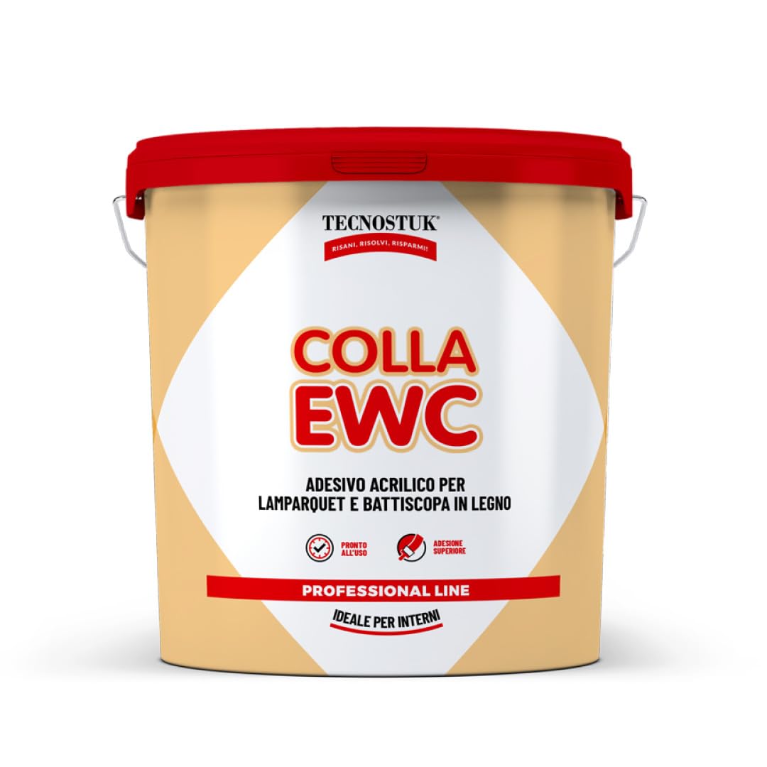 TECNOSTUK Colla EWC – Adesivo Acrilico per Lamparquet e Battiscopa in Legno | Alta Resistenza su Cemento, Marmo e Ceramica – Pronto All’Uso, Basso VOC (5 Kg)
