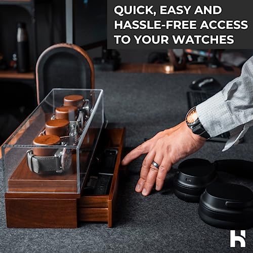 Watch Holder And Display Case/Box Organizer With Drawer For Accessories - Wooden - Gift For Men Boyfriend Husband Father Son - Walnut #TOP2