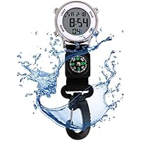 Vesone Reloj Digital con Clip, Mochila para Reloj de Cuarzo con Clip, Clip en Relojes de Cuarzo para Exteriores Relojes con mosquetón con Hora de visualización, Fecha y brújula para Caminar y Acampar