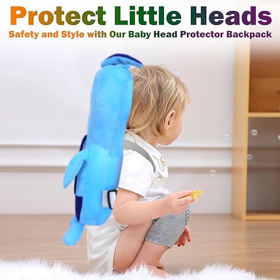 HUG PUPPY Baby Head Protector Cushion Plush Soft Toy - Full Protection Helmet - Child Adjustable Shoulder Strap - Mustard Seed Head Shaping Pillow Set of 3 (Light Blue) - Image 3 thumbnail