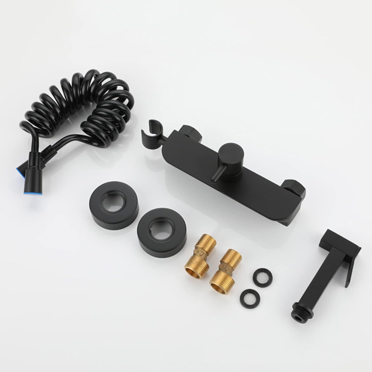 Toilet Shower Spray Mixer Set Black Multifunction Wall Mounted Bidet Attachment Faucet Sprayer Kit for Toilet Hot and Cold Bathroom Toilet Bidet Mixer Spray Kit,Spring Hose (Spring Hose)