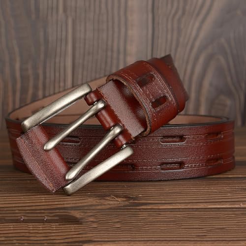 Mens Womens Double Prong Fully Adjustable Leather Grommet Holes Belt Embossed Strap Heavy Duty Leather Roller Buckle4