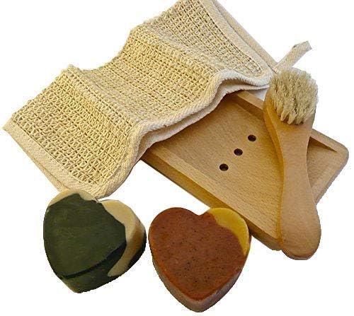 Miniatura 4 de BOGUE Luxury Goat Milk Soap-Big Soap Hearts of Moisturizing N20 Palo Santo & N21 Activated Charcoal & Kaolin Clay with Sisal Cloth, Facial Scrubber