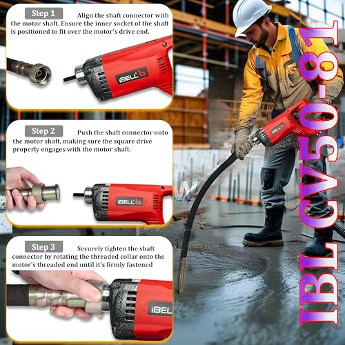 Image of iBELL IBLCV50-81 Concrete Vibrator, 1050W, Copper Armature, 5000 RPM, 35mm Needle, 150Hz Vibration Frequency, 0.9m Amplitude, with 1.5m Rod | Portable Construction Tool for RCC, Slab & Beam