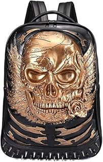 Unique and Stylish Skull Pattern Backpack for Boys and Friends Gold, M