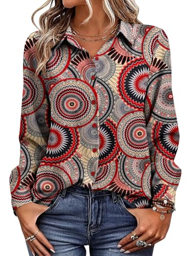 Image of Magritta Women's Shirts Fashion Casual Loose Fit Long Sleeve Button Down Lightweight Collared Blouse Tops