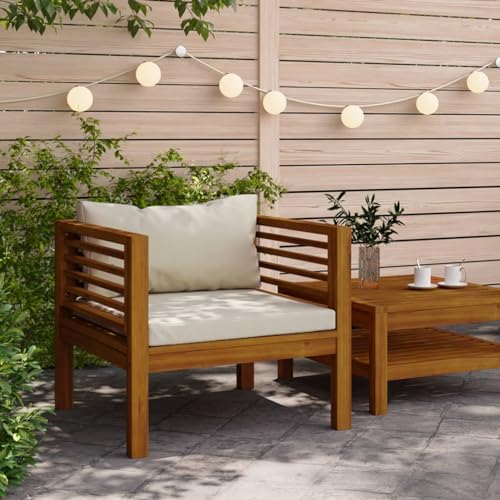 Xichuzi Silla de jardín y Cojines, Silla para Exteriores, Silla De Playa, Mueble De Jardin, Sillas Terraza, Sillas Terraza Exterior, Blanco Crema Madera Maciza de Acacia