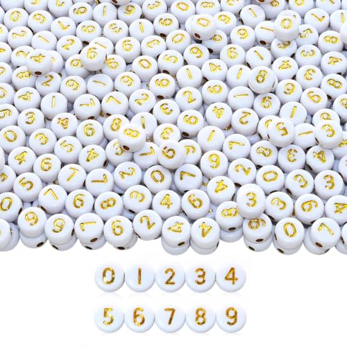 Image of Amaney 500pcs Gold Number Beads 7x4mm Mixed Number Beads Acrylic Round Shape Loose Beads