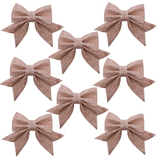 8 Pcs Rose Gold Glitter Foam Bows 5.5 Inch Christmas Glitter Wreaths Bows for Decorations,Bowknot Sequin Ties for Christmas Tree Decor,Bows Ornaments for Xmas Tree Wreaths,Garland Decorations