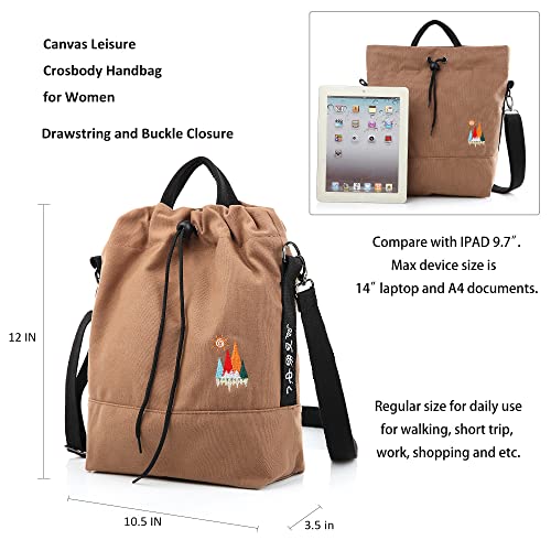 Women Canvas Tote Handbags Casual Shoulder Work Bag Crossbody Bag With Sunshine Embroidery (Brown) Medium #TOP4