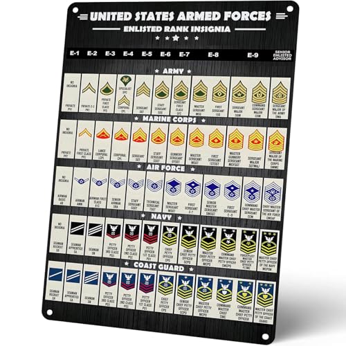 Homely Accents US Army Enlisted Rank Vintage Metal Signs, 12x16 Retro Wall Art for Veteran, Soldier...