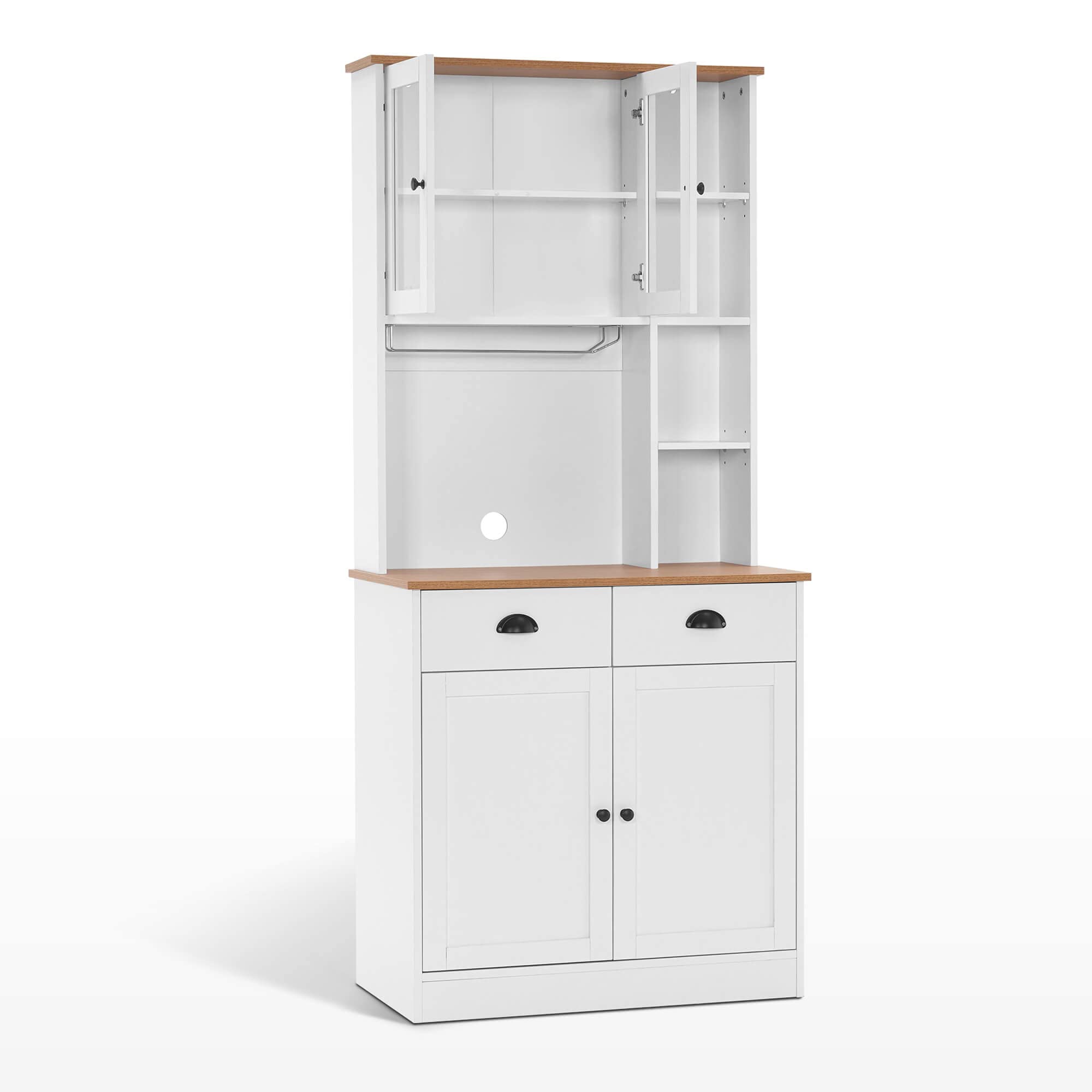 ivinta Pantry Storage Kitchen Cabinet, Tall Hutch Cabinet with Doors and Shelves, White Buffet Cabinet for Kitchen, Accent Cabinet with 2 Drawers and Wine Rack