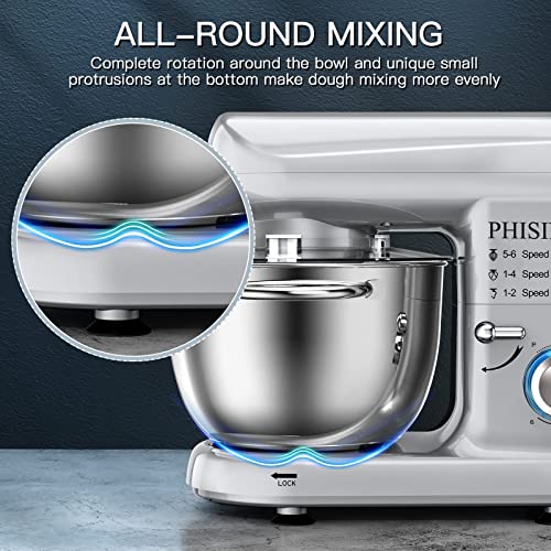 Phisinic Stand Mixer, 5.8-Qt 660W Electric Kitchen Mixer, 6-Speed Tilt-Head Household Stand Mixer, Kitchen Food Mixer With Dough Hook, Wire Whip And Beater, For Baking, Cake, Cookie, Kneading (Silver) #TOP5