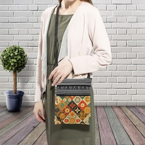 Kaleidoscope Messenger Bag Small Ethnic Pattern Printed Adjustable Strap Crossbody Zipper Bag Kaleidoscope Phone Bag Wallet Cute Shoulder Handbag for Women Friends -23