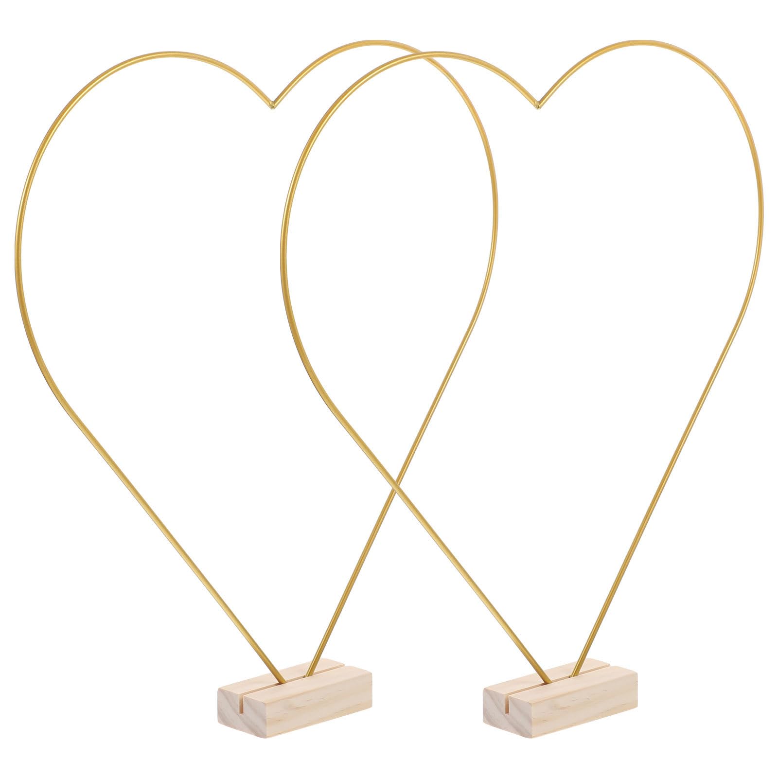 Aros metálicos de corazón para manualidades con base de madera dorada