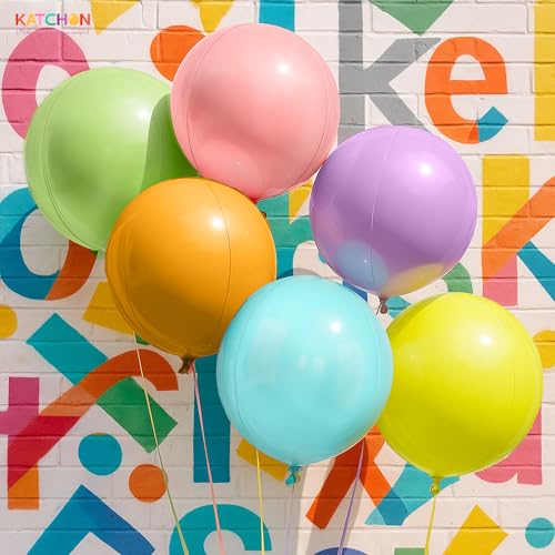 Image of KatchOn, Pastel Color Balloons - 22 Inch, Pack of 6 | Multicolor Giant 4D Round Balloons for Birthday, Baby Shower, Gender Reveal, Wedding | Rainbow Party Decorations | Pastel Party Decorations