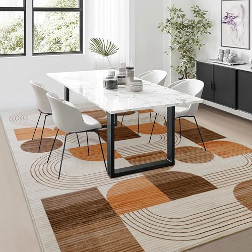 Tapete decorativo naranja geométrico lavable 5x7 pies miniatura 4