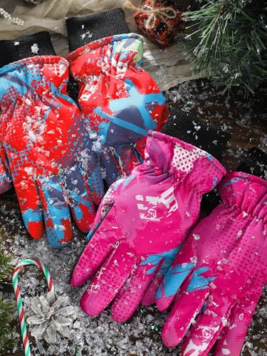 Image of Honoson 2 Pairs Kids Snow Gloves, Winter Waterproof | for Outdoor Snowboard Sledding, Warm Fleece Lining, Windproof, Adjustable Wrist Strap, Youth Cold Weather Ski Glove