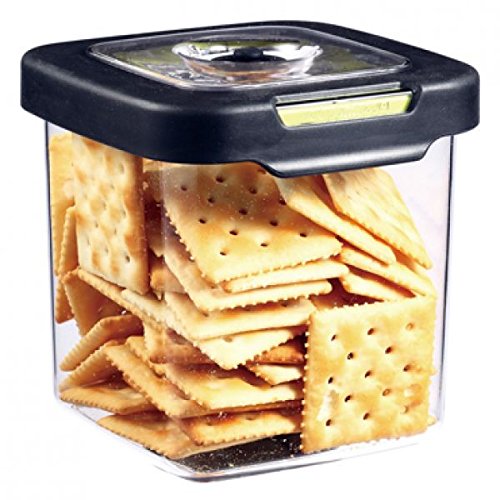 Vacuumsaver Recipiente de Alta Resistencia con Sistema de Vaciado, Transparente y Negro, 15.5x9.3x15.5 cm