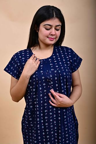 Image of Onekbhalo Women Cotton Night Dress Printed Culf Length Night Gown Short Nighty