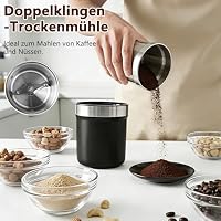 Elektrische Kaffeemühle mit 2x100g Edelstahltassen Kaffee Mühle GewüRzmühle, Gewürzmühle Elektrisch, KaffeemüHle Elektrisch für Espressobohnen Nüsse Gemüse 200Watt – Ansicht 4