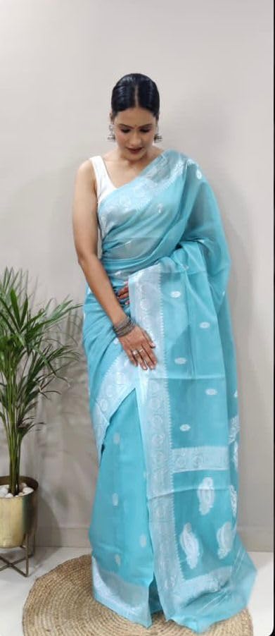 Image of Banarasi soft Cotton-Silk Saree with Unstitched Blouse - Graceful Design for Special Occasions, Weddings & Festivals