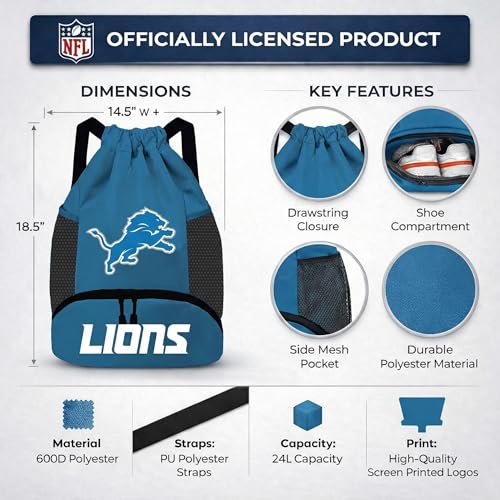 Image of NFL Detroit Lions Cinch Bag - Standard Logo Drawstring Backpack