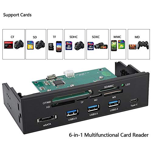 Lettore di Schede Interne Multifunzione da 5,25 Pollici Supporto per Pannello Frontale per PC M2, MSO, SD, MS, XD, 64G CF Card